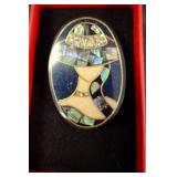 Oval Brooch with Abalone and Gold-Tone Details