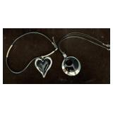 Two Black Pendant Necklaces on Cord Chains