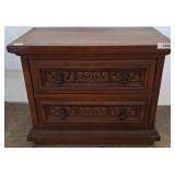 Wooden Two-Drawer Side Table with Carved Front