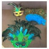 Three Decorative Masks With Feather Details