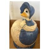 Duck-Shaped Ceramic Cookie Jar with Blue Bonnet
