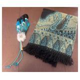 Paisley Throw with Feathered Ornament