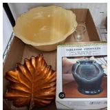 Tabletop Fountain, Leaf Dish, Bowl, and Glasses