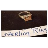 Sterling Silver Ring with Rectangular Orange Stone