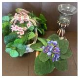 Artificial Plants and Decorative Candle Holder