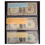 Three U.S. Currency Notes with Informational Inser