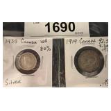 Canada Silver Dimes, 1919 and 1938