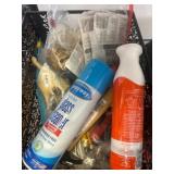 Basket of Tools, Cleaners, and Metal Storage Rack