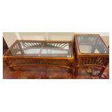 Wicker and Glass Coffee and Side Table Set