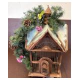 Rustic Wooden Birdhouse With Pinecone Decoration