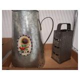 Galvanized Jug with Sunflower Design and Grater