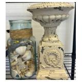 Glass Jar with Shells and Distressed Pedestal