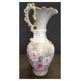 Porcelain Pitcher with Floral Design and Gilded Ha