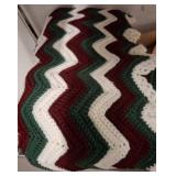 Crocheted Zigzag Afghan in Red, Green, and White