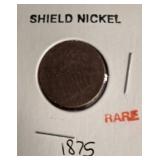 1875 Shield Nickel in Staple-Taped Holder