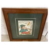 Framed Cross-Stitch of Boy with Flute