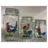 Decorative Glass Canisters With Rooster Motif