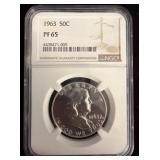 1963 Franklin Half Dollar PF65 NGC Encapsulation