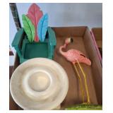 Decorative Objects Including Flamingo and Planter
