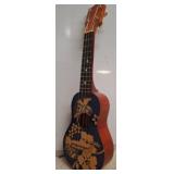 Wooden Ukulele with Painted Floral and Dragon Moti