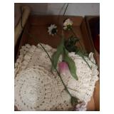 Crocheted Doilies with Artificial Floral Stems