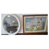 Framed Artwork and Oval Wall Mirror