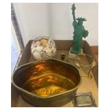 Decorative Items Including Statue and Brassware