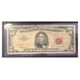1963 U.S. $5 Red Seal Bill in Protective Sleeve