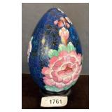 Cloisonne Egg-Shaped Decor on Wooden Base