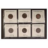 Six Indian Head Cents in Holders