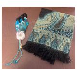 Paisley Throw with Feathered Ornament