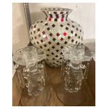 Glass Prism Candleholders and Mosaic Vase Set