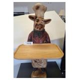 22in Pig Chef Figure with Wooden Tray (removes )
