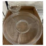 Cut Glass Bowl and Ribbed Glass Plate Set
