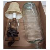 Glass Bottle and Small Table Lamp