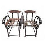Cast Iron and Wood Wagon Wheel Chairs