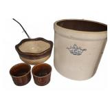 Stoneware Crock, Mixing Bowl, and Cups Set