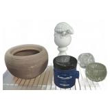 Ceramic Planter, Figurine, Glass Holders, and