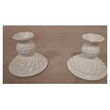 White Hobnail Milk Glass Candlesticks
