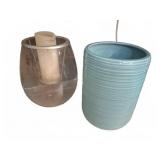 Glass Candle Holder and Blue Ceramic Vase