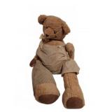 Plush Teddy Bear with Striped Overalls