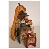 Thanksgiving Pilgrim Figurine Set with Gourd