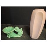 Two Ceramic Vases: Squirrel Planter and Pink