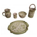 Handmade Ceramic Tableware Set with Green Mot