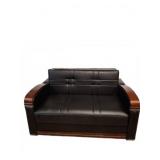 Black Faux Leather Sofa with Wood Arms, 62x45