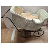 Wicker Baby Carriage with Metal Frame