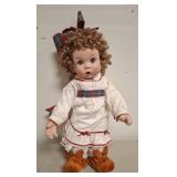 Curly-Haired Porcelain Girl Doll with Plaid B