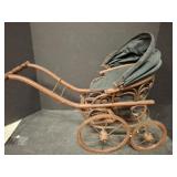 Wicker Doll Carriage with Black Canopy