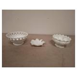3 White Milk Glass Bowls and Dish