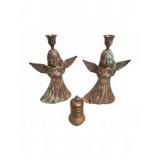 Brass Angel Candlestick Pair and Spice Mill